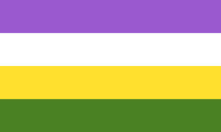flag with purple stripe, white stripe, yellow stripe, and green stripe